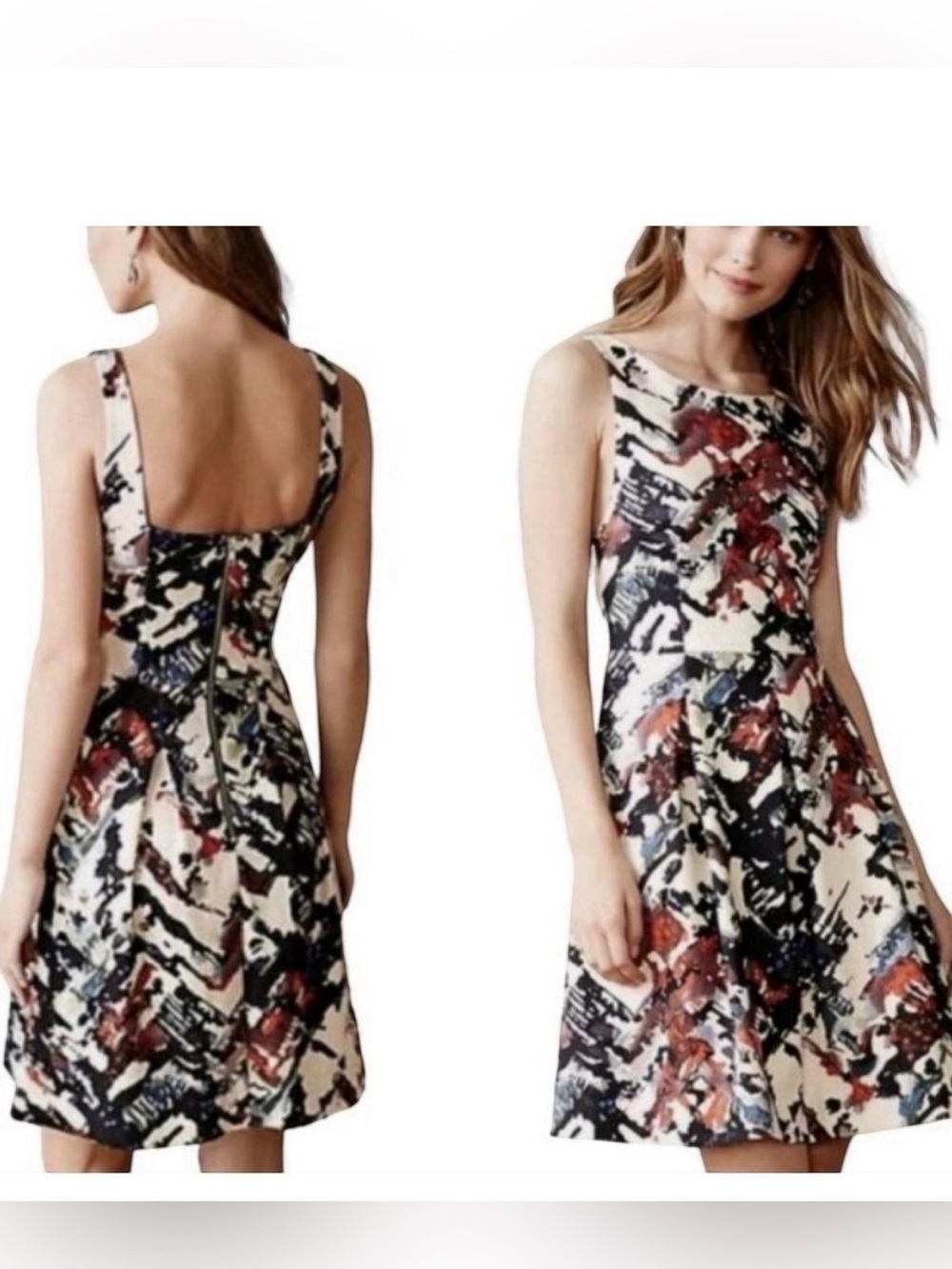 Anthropologie Mauve fit n flare dress, sz Small, abstract design, multicolored